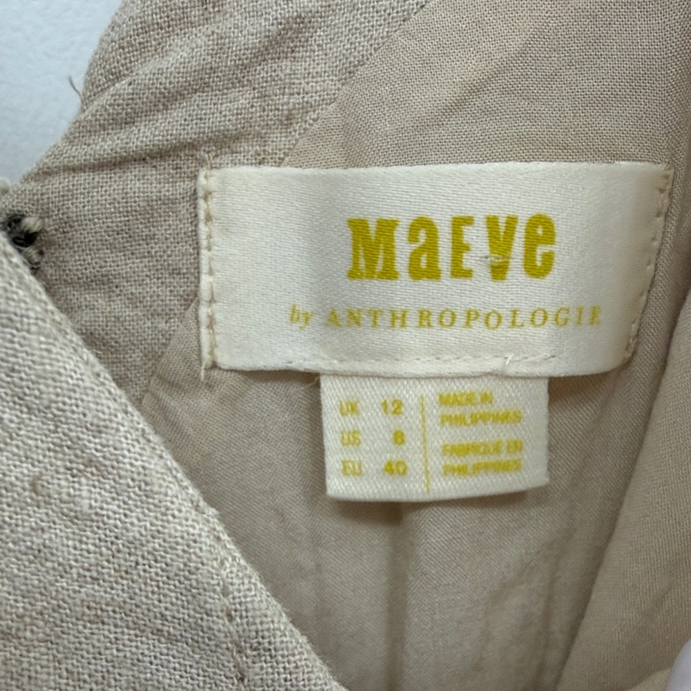 Maeve by Anthropologie Linen-Blend Wide Leg Jumpsuit in Beige size 8 - Picture 5 of 10